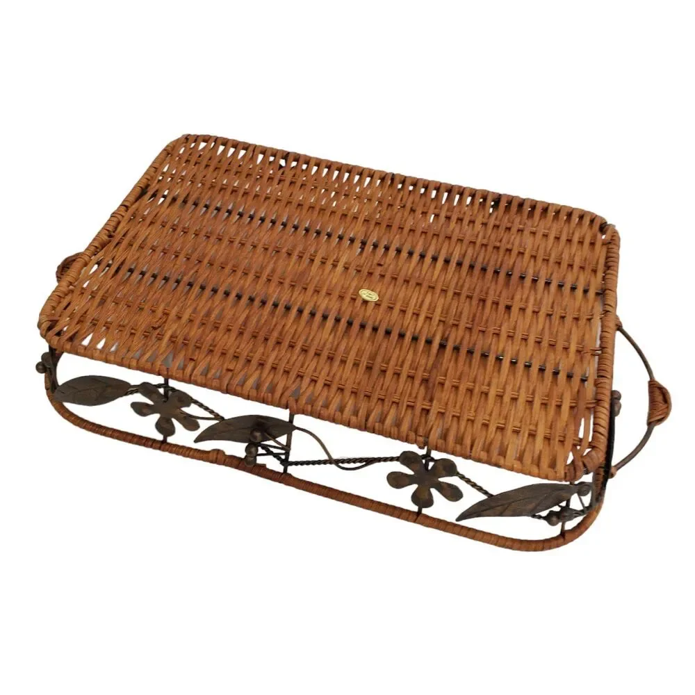 Beautiful Rectangle Weaved Wicker and Metal 'Leaves' Tray Basket (10 x 17)